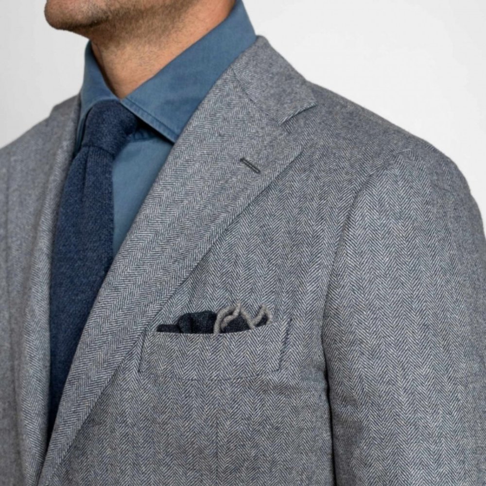 Proper Cloth Bedford Jacket Blazer Herringbone Wool Cashmere Blend Slim Fit 44L